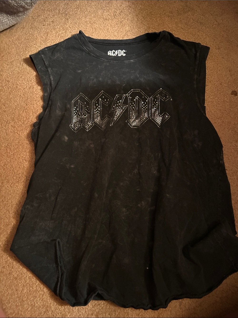 AC/DC Black Stud-Accent Sleeveless Rock Tank